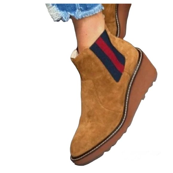 Cecelia New York Shoes - Cecelia New York Gemma Brown Suede Leather Wedge Ankle Bootie Size 8.5